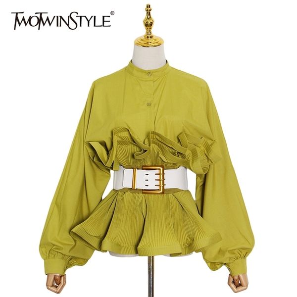 temperament white sashes shirt for women stand collar long sleeve patchwork ruffle joker blouse female fashion 210524
temperament white sashes shirt for women stand collar long sleeve patchwork ruffle joker blouse female fashion 210524