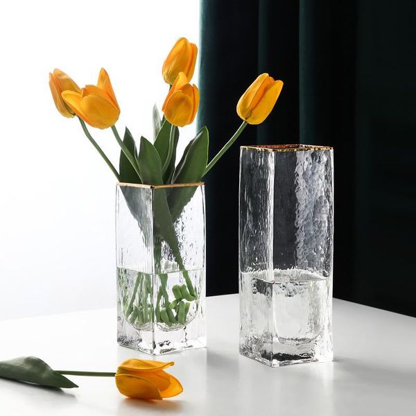 vases creative simple gold line glass home deco room flower pot geometric triangle decoration transparent
