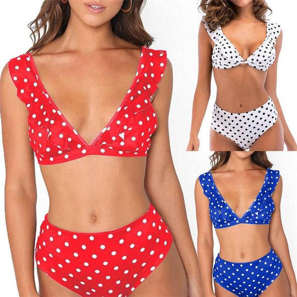 women's swimwear 2021 high waist bikini women push up swimsuit ruffle bathing suit polka dot biquinis summer beach wear female, White;black
women's swimwear 2021 high waist bikini women push up swimsuit ruffle bathing suit polka dot biquinis summer beach wear female, White;black