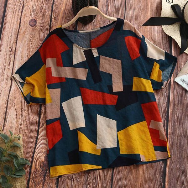spring summer linen round neck womens shirt short sleeve vintage printed loose tunic, White
spring summer linen round neck womens shirt short sleeve vintage printed loose tunic, White