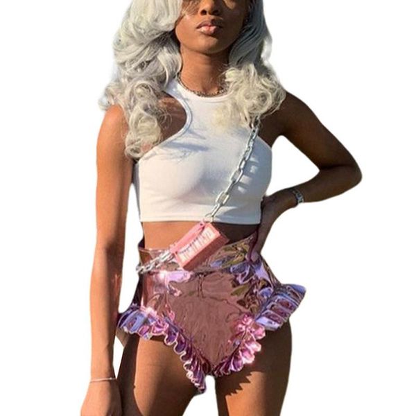 women's shorts women shiny metallic summer high waist solid color ruffles trim short pants party streetwear flare, White;black
women's shorts women shiny metallic summer high waist solid color ruffles trim short pants party streetwear flare, White;black