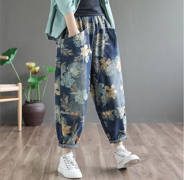 fairynatural vintage women loose denim pants elastic waist pocket print female casual jeans trousers autumn spring women's, Blue
fairynatural vintage women loose denim pants elastic waist pocket print female casual jeans trousers autumn spring women's, Blue