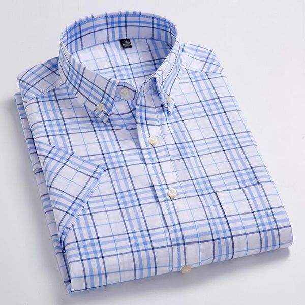 men's standard-fit short sleeve plaid checked shirts patch chest pocket summer casual thin soft pure cotton button-down shirt, White;black 
men's standard-fit short sleeve plaid checked shirts patch chest pocket summer casual thin soft pure cotton button-down shirt, White;black
