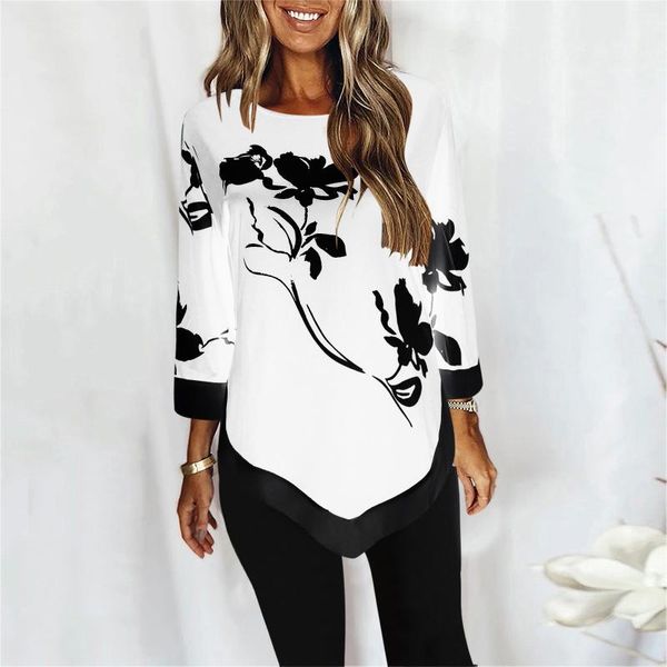 women's blouses & shirts elegant tunic blouse vintage floral print long sleeve for women patchwork irregular hem block camisas de muje, White
women's blouses & shirts elegant tunic blouse vintage floral print long sleeve for women patchwork irregular hem block camisas de muje, White