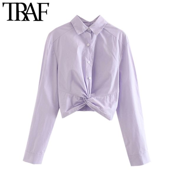 women fashion with tied back button-up cropped blouses vintage lapel collar long sleeve female shirts chic 210507, White
women fashion with tied back button-up cropped blouses vintage lapel collar long sleeve female shirts chic 210507, White