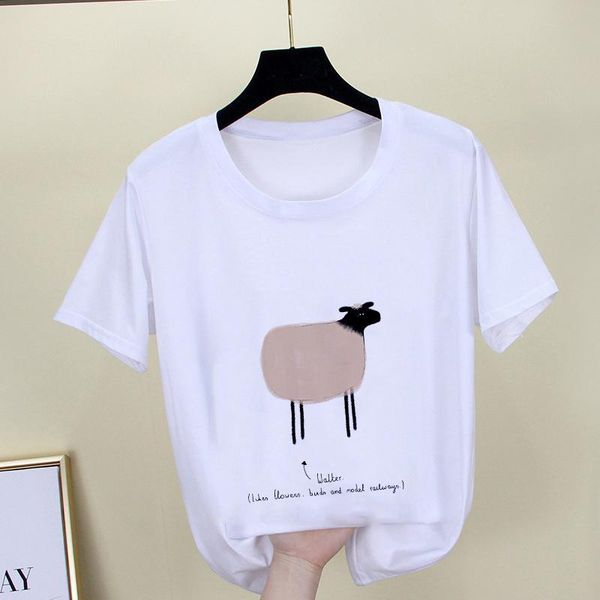 women's t-shirt lus los casual cotton funny women cartoon alpaca print short sleeve o-neck cute, White
women's t-shirt lus los casual cotton funny women cartoon alpaca print short sleeve o-neck cute, White
