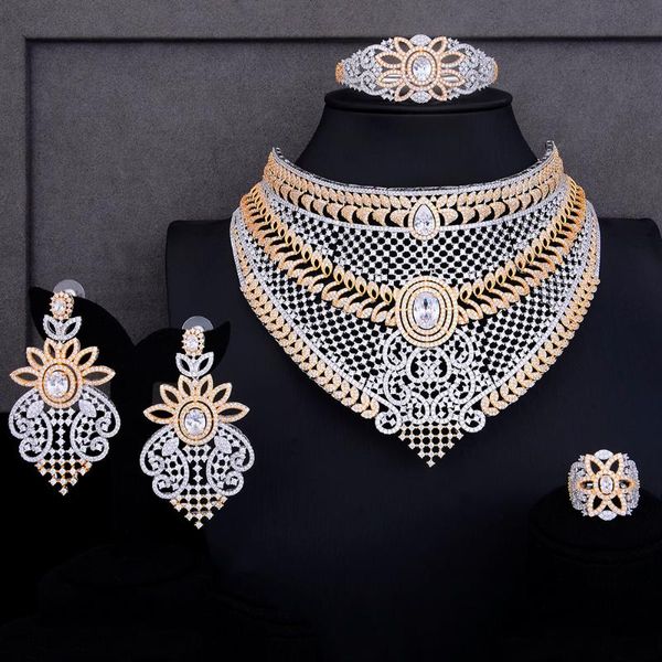earrings & necklace larrauri 4pcs cz nigerian choker drop bracelet ring women wedding jewelry sets african, Silver
earrings & necklace larrauri 4pcs cz nigerian choker drop bracelet ring women wedding jewelry sets african, Silver