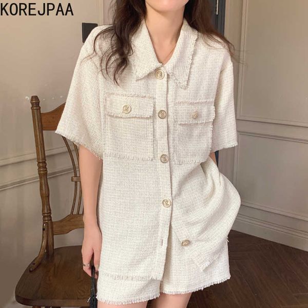 korejpaa women sets summer korean chic niche lapel button tassel shirt high waist straight two-piece casual shorts suits 210526, White
korejpaa women sets summer korean chic niche lapel button tassel shirt high waist straight two-piece casual shorts suits 210526, White