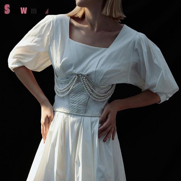 women pearl chain corset bustier pu leather mesh crop summer clothes for see-through princess elegant women's tanks & camis, White
women pearl chain corset bustier pu leather mesh crop summer clothes for see-through princess elegant women's tanks & camis, White