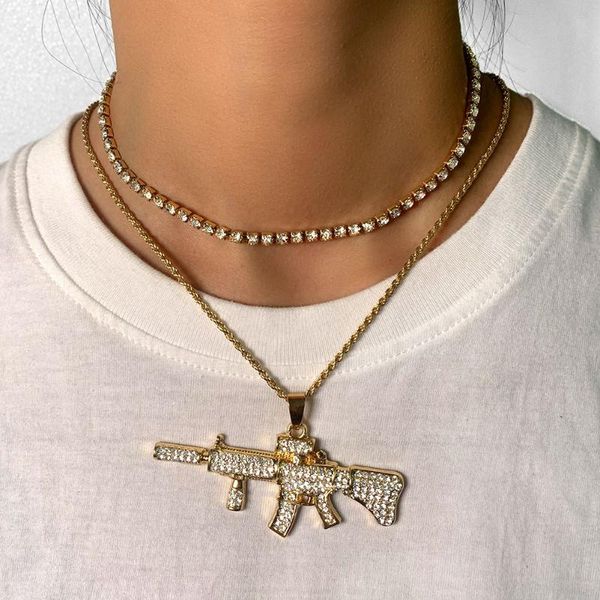 chains multi-layer iced out rhinestone gun pendant necklace for women shiny crystal choker men hip hop rapper jewelry, Silver
chains multi-layer iced out rhinestone gun pendant necklace for women shiny crystal choker men hip hop rapper jewelry, Silver