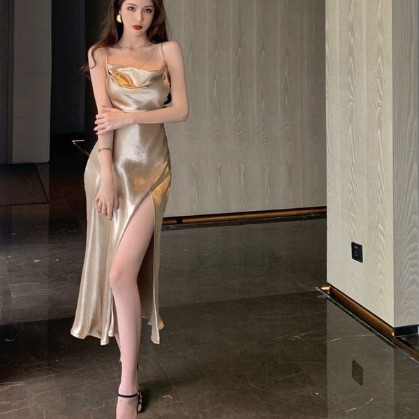 casual dresses luxury women summer v neck spaghetti strap party long elegant split high waist silk ladies vestidos new 15k3, Black;gray
casual dresses luxury women summer v neck spaghetti strap party long elegant split high waist silk ladies vestidos new 15k3, Black;gray