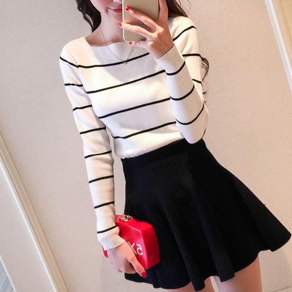 women's sweaters autumn winter stripe sweater women 2021 knit high elastic jumper and pullovers female black pink pull femme, White;black
women's sweaters autumn winter stripe sweater women 2021 knit high elastic jumper and pullovers female black pink pull femme, White;black