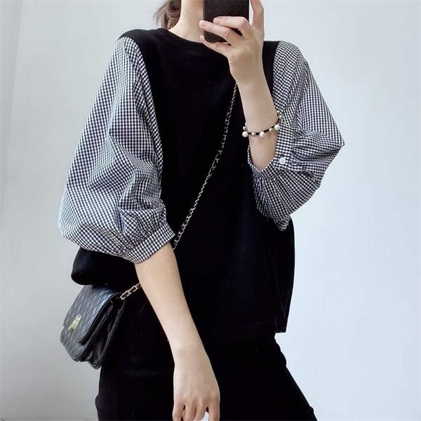 sweater t-shirt loose korean summer new style with round neck to show thin women's top, Black
sweater t-shirt loose korean summer new style with round neck to show thin women's top, Black