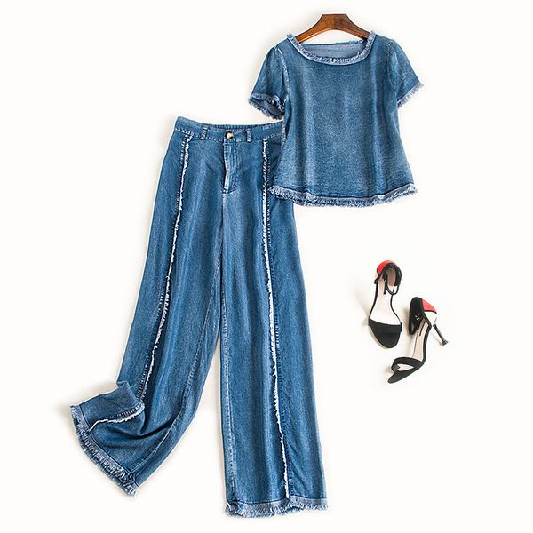 tracksuits woman 2 piece sets summer female denim tencel tassel o-neck sleeve short + wide leg loose long pants set jc285, Gray
tracksuits woman 2 piece sets summer female denim tencel tassel o-neck sleeve short + wide leg loose long pants set jc285, Gray
