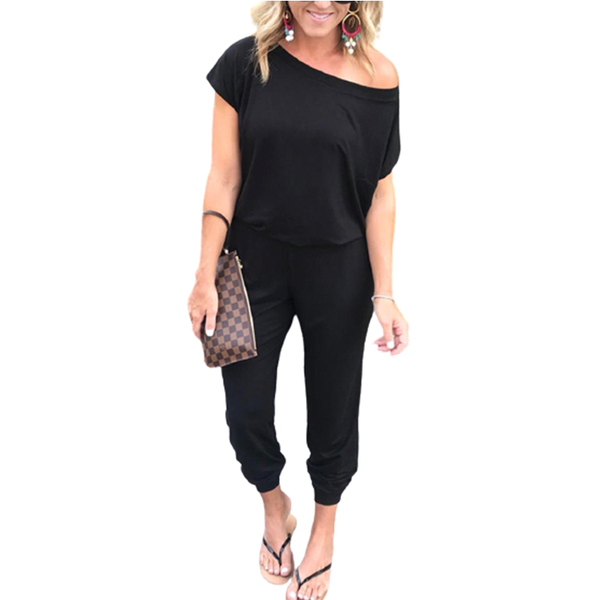 spring and summer fashion women slant shoulder casual pocket jumpsuit short sleeve solid bodysuits women rompers, Black;white
spring and summer fashion women slant shoulder casual pocket jumpsuit short sleeve solid bodysuits women rompers, Black;white
