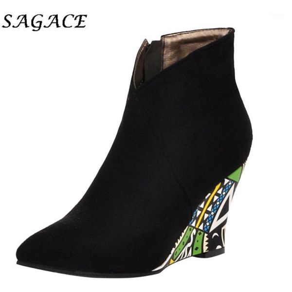 boots sagace shoes ladies flock pointed toe plush plus size print ankle 2021 winter women wedge platform high1, Black 
boots sagace shoes ladies flock pointed toe plush plus size print ankle 2021 winter women wedge platform high1, Black