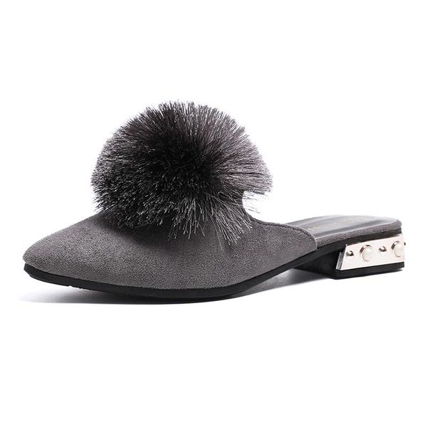 slippers 2021 fashion women pompon fur mules pointed toe low heel furry fluffy slides ladies shoes p464, Black
slippers 2021 fashion women pompon fur mules pointed toe low heel furry fluffy slides ladies shoes p464, Black