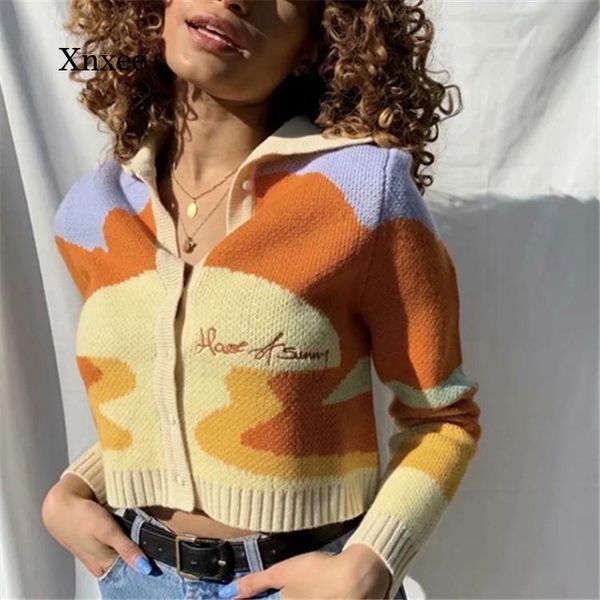 women's knits & tees vintage french sweater sunshine print short knitted chic lady fashion single breasted loose cardigans femme women, White
women's knits & tees vintage french sweater sunshine print short knitted chic lady fashion single breasted loose cardigans femme women, White