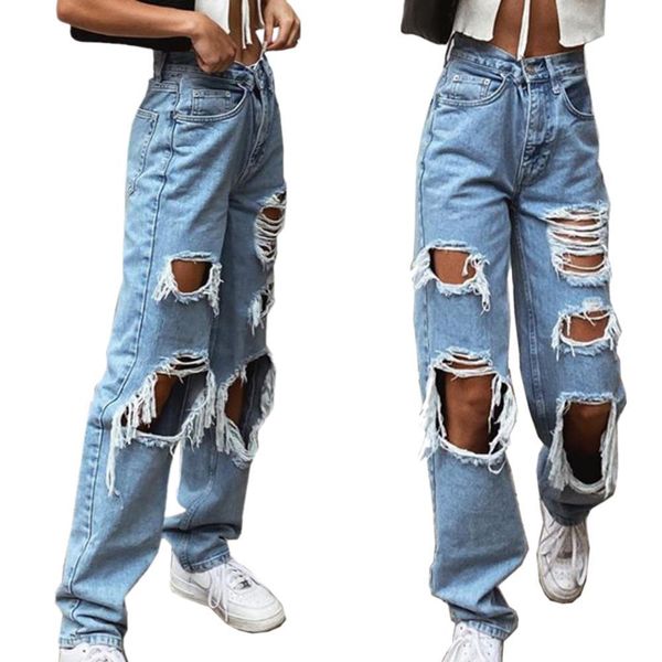 fashion casual pants women jean big holes long trousers ripped frayed loose denim clothing, Blue
fashion casual pants women jean big holes long trousers ripped frayed loose denim clothing, Blue