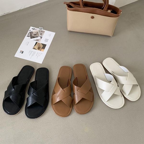 slippers summer vintage brown leather sandals women 2021 open toe mules slip on black white flats ladies shoes
slippers summer vintage brown leather sandals women 2021 open toe mules slip on black white flats ladies shoes