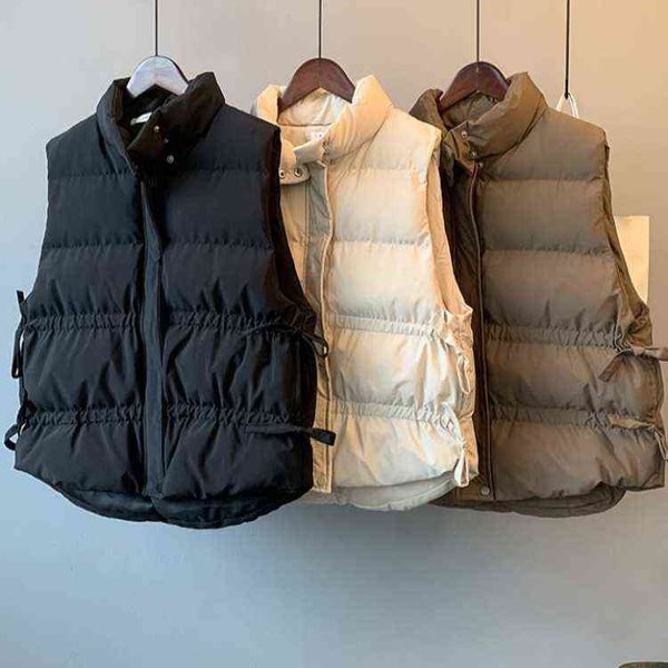 2021 south korea autumn and winter stand collar drawstring waist lean warm sleeveless down cotton vest et women, Black;white
2021 south korea autumn and winter stand collar drawstring waist lean warm sleeveless down cotton vest et women, Black;white