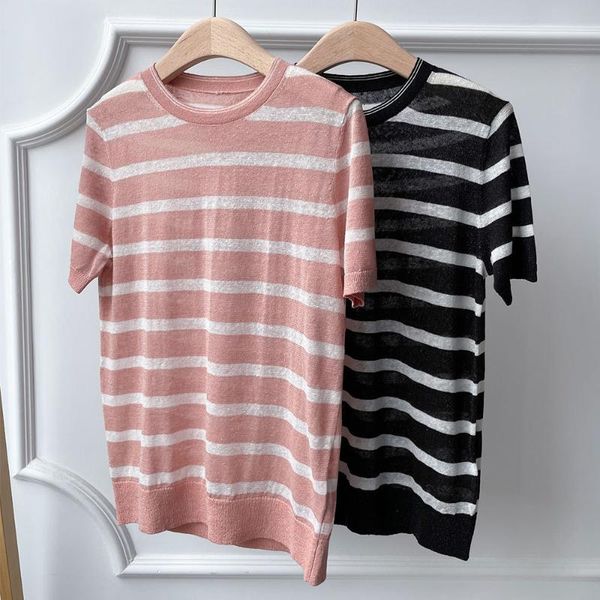 women's t-shirt o-neck linen tees short-sleeve stripes loose summer casual 2021, White
women's t-shirt o-neck linen tees short-sleeve stripes loose summer casual 2021, White