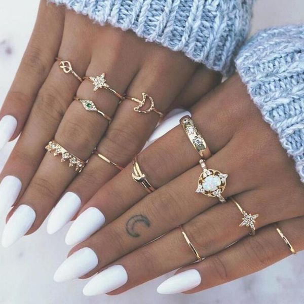 cluster rings women ocean star moon joint 13 piece set ring jewelry retro opal crown zircon fashion female accessories, Golden;silver
cluster rings women ocean star moon joint 13 piece set ring jewelry retro opal crown zircon fashion female accessories, Golden;silver