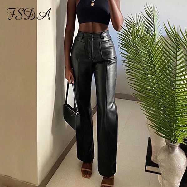 high waist 2021 women fashion pants pu leather button pocket autumn winter black casual trouser streetwear, Black;white
high waist 2021 women fashion pants pu leather button pocket autumn winter black casual trouser streetwear, Black;white