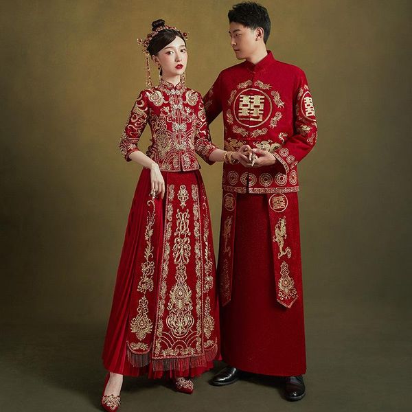 ethnic clothing traditional embroidery bride groom wedding dress retro chinese refined stylish marry cheongsam oversize 6xl, Red
ethnic clothing traditional embroidery bride groom wedding dress retro chinese refined stylish marry cheongsam oversize 6xl, Red