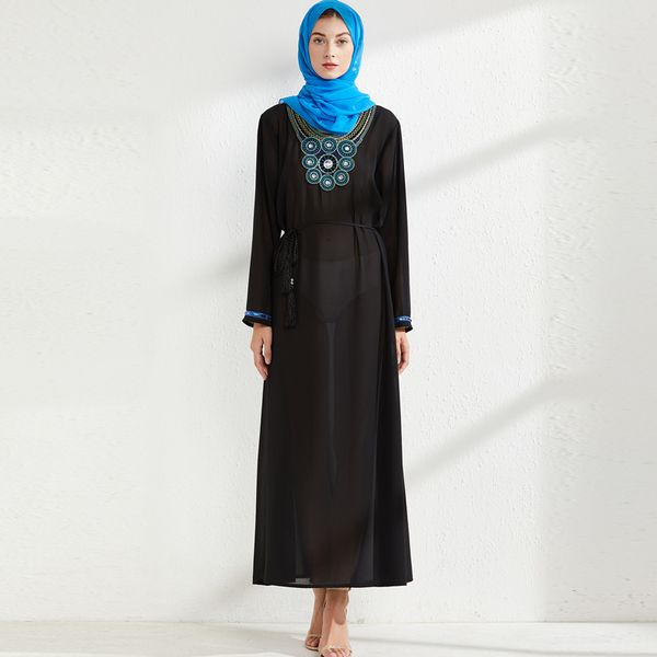 women's runway dress o neck long sleeves embroidery beaded fashion autumn dress vestidos, Black
women's runway dress o neck long sleeves embroidery beaded fashion autumn dress vestidos, Black