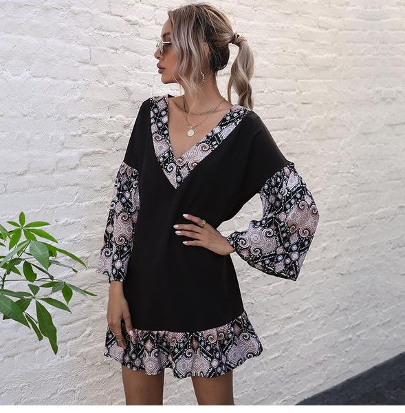 casual dresses fashionable 2021 spring summer stitching printed v neck flared long sleeved mini dress women's floral short, Black;gray
casual dresses fashionable 2021 spring summer stitching printed v neck flared long sleeved mini dress women's floral short, Black;gray