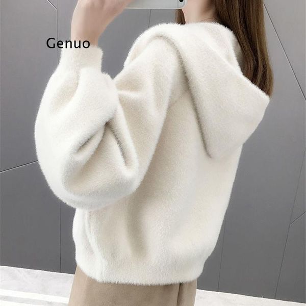 women's knits & tees imitation mink cashmere korean sweater cardigan spring hooded zipper knitted jacket solid color loose short outwea, White
women's knits & tees imitation mink cashmere korean sweater cardigan spring hooded zipper knitted jacket solid color loose short outwea, White