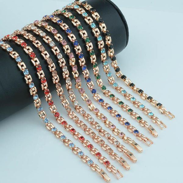 link, chain 4mm red/green/white stone women 585 rose gold color bracelets fold over clasp hand, Black
link, chain 4mm red/green/white stone women 585 rose gold color bracelets fold over clasp hand, Black