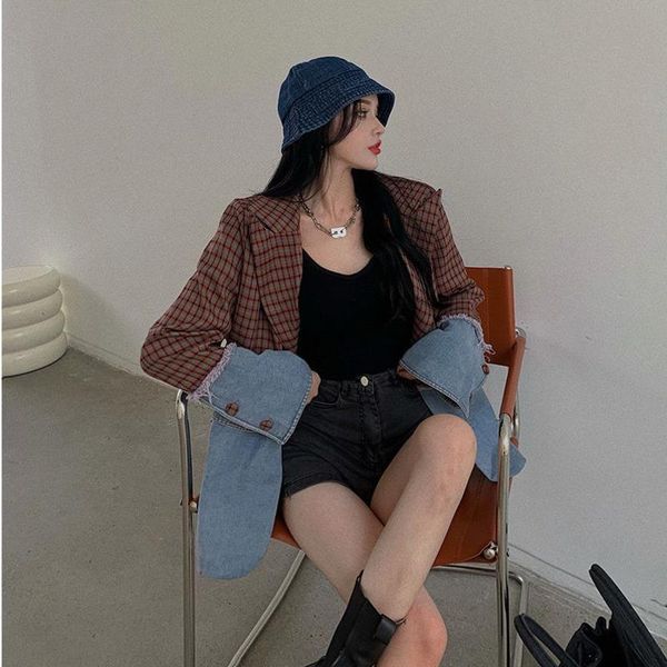 women's suits & blazers autumn winter womens sewn denim jacket, korean style loose straight fashion thin suit long sleeve pocket single, White;black
women's suits & blazers autumn winter womens sewn denim jacket, korean style loose straight fashion thin suit long sleeve pocket single, White;black