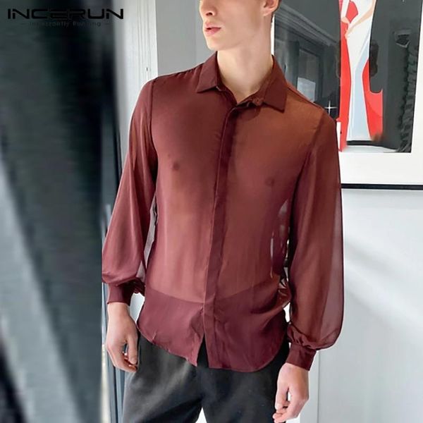 men shirt see through solid color streetwear long sleeve thin shirts button lapel nightclub party camisas incerun 2021 men's casua, White;black
men shirt see through solid color streetwear long sleeve thin shirts button lapel nightclub party camisas incerun 2021 men's casua, White;black