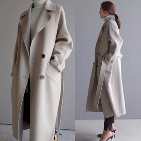women's wool & blends winter coat autumn and large size solid color lapel loose long double-sided women, Black
women's wool & blends winter coat autumn and large size solid color lapel loose long double-sided women, Black