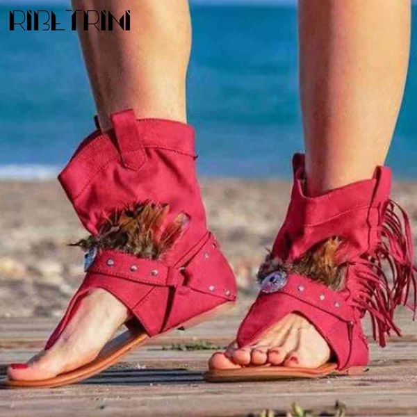sandals elegant fringe gladiator shoes est ins rome flat women low heel summer casual sandals, Black