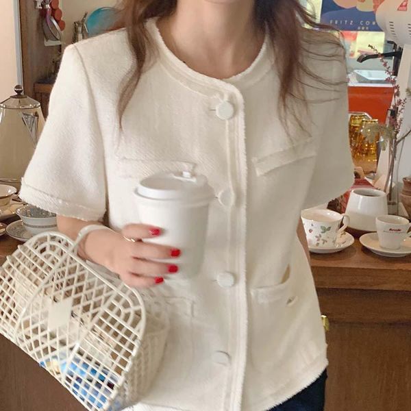 women's jackets zcsmll korean round neck single-breasted loose solid color tweed two-pocket short-sleeved thin jacket women 2021 summer, Black;brown
women's jackets zcsmll korean round neck single-breasted loose solid color tweed two-pocket short-sleeved thin jacket women 2021 summer, Black;brown