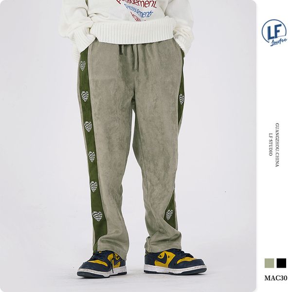 autumn lawfoo2020 and winter products guochao men's high street color matching love string pants casual, Black 
autumn lawfoo2020 and winter products guochao men's high street color matching love string pants casual, Black