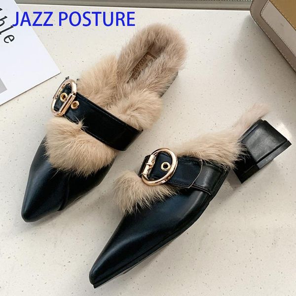 slippers 2021 woman mules shoes women outside female slides flats ladies fur buckle lady for z453, Black