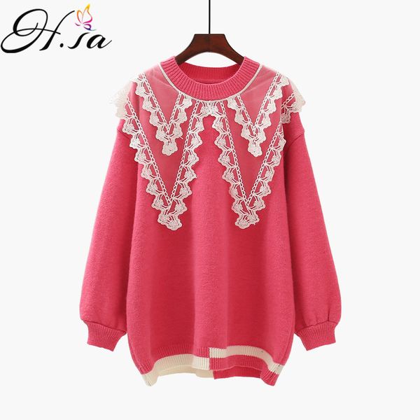 h.sa women pullover and sweaters winter pull jumpers lace stitch korean knit college style girs christmas sweater 210417, White;black
h.sa women pullover and sweaters winter pull jumpers lace stitch korean knit college style girs christmas sweater 210417, White;black