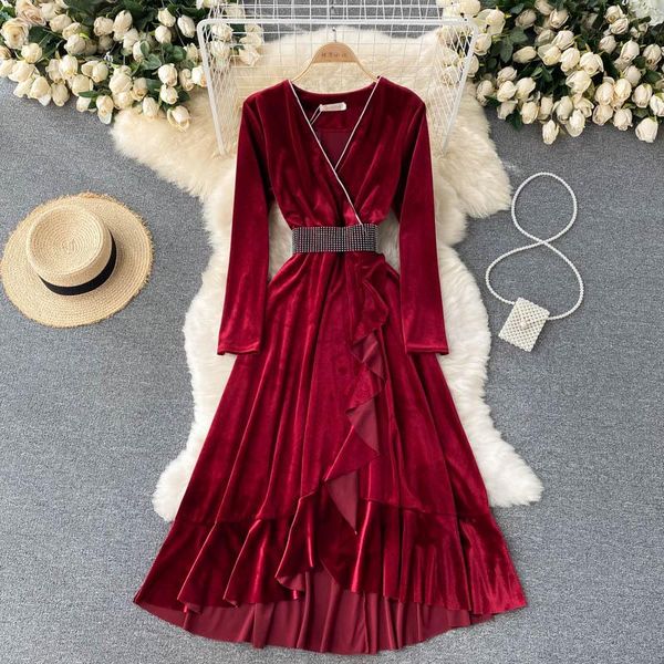 casual dresses autumn women retro velour dress long sleeve v neck belt a-line design fashion irregular ruffle, Black;gray
casual dresses autumn women retro velour dress long sleeve v neck belt a-line design fashion irregular ruffle, Black;gray