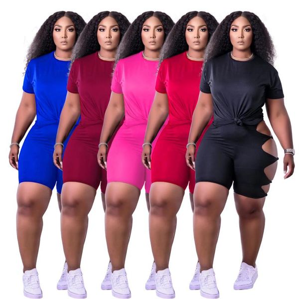 women's tracksuits summer casual suit large size ripped solid color shorts short sleeve fashion selling ladies two-piece set, Gray
women's tracksuits summer casual suit large size ripped solid color shorts short sleeve fashion selling ladies two-piece set, Gray
