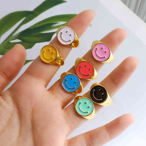 band ins smile candy color enamel clear micro pave opening for women multicolor gold plated eternity finger band adjustable ring, Silver
band ins smile candy color enamel clear micro pave opening for women multicolor gold plated eternity finger band adjustable ring, Silver