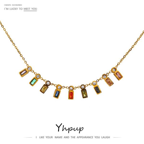 yhpup 2021 colorful cubic zirconia chain stainless steel necklace choker 18 k metal jewelry bijoux femme gala gift pendant necklaces, Silver
yhpup 2021 colorful cubic zirconia chain stainless steel necklace choker 18 k metal jewelry bijoux femme gala gift pendant necklaces, Silver