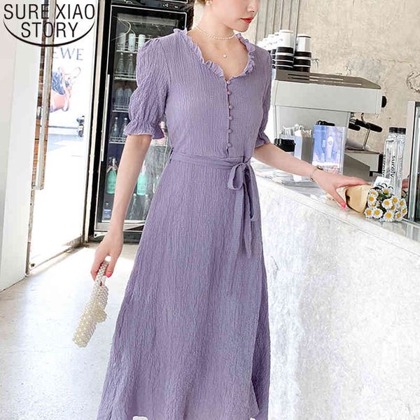 women summer short sleeve ruffled collar mid-calf fashion casual purple french style temperament belt party midi dress 9682 210417, Black;gray
women summer short sleeve ruffled collar mid-calf fashion casual purple french style temperament belt party midi dress 9682 210417, Black;gray