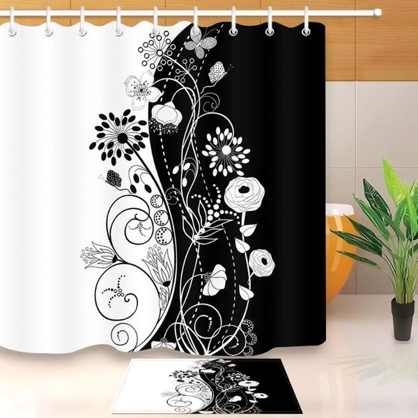 black/ white waterproof flowers bath shower curtains set polyester fabric home bathroom with 12 hooks 150x180/180x180cm
black/ white waterproof flowers bath shower curtains set polyester fabric home bathroom with 12 hooks 150x180/180x180cm