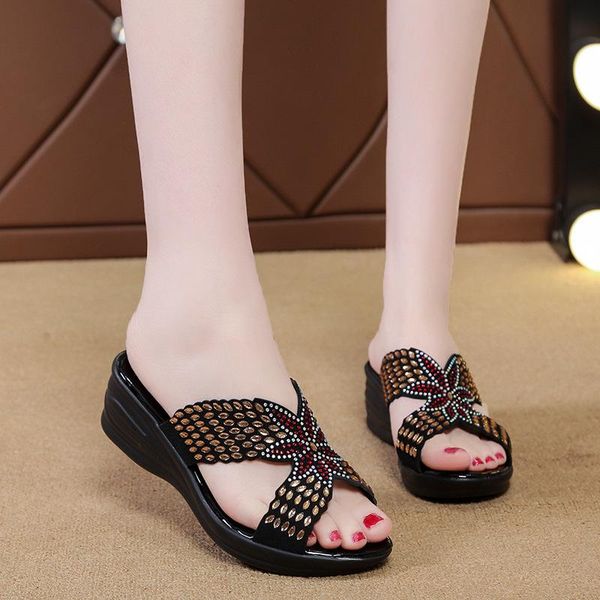 summer wedges ladies sandals and slippers thick-soled mother rhinestones breathable lightweight non-slip, Black
summer wedges ladies sandals and slippers thick-soled mother rhinestones breathable lightweight non-slip, Black