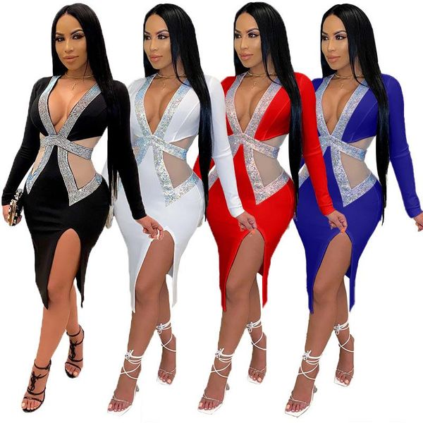 est women party dress deep v-neck long sleeve drilling waist see through bodycon irregular split dresses nightclub casual, Black;gray
est women party dress deep v-neck long sleeve drilling waist see through bodycon irregular split dresses nightclub casual, Black;gray