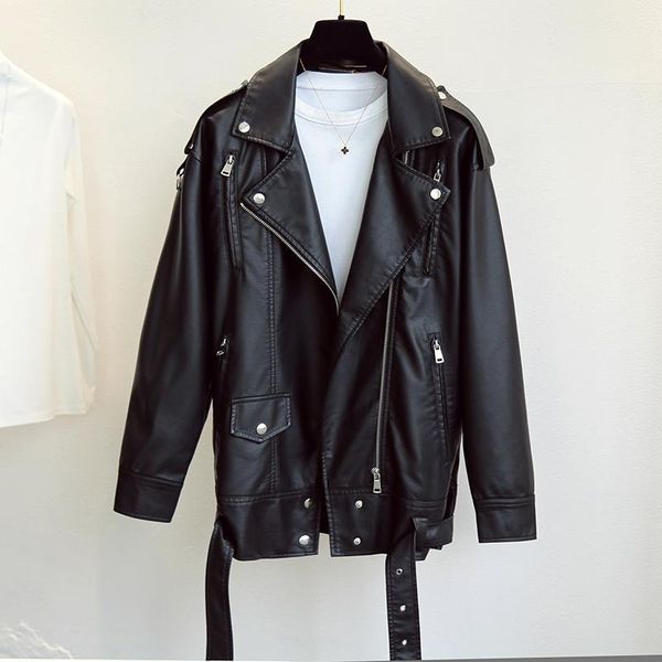 women's leather & faux black pu jackets women with belt oversized korean loose motorcycle fashion causal outerwear
women's leather & faux black pu jackets women with belt oversized korean loose motorcycle fashion causal outerwear